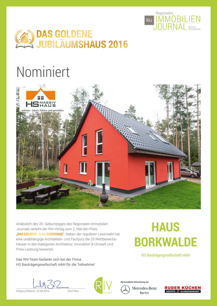 Nominierungen für das -Goldene Jubiläumshaus 2016- im Reginalen Immobilien Journal